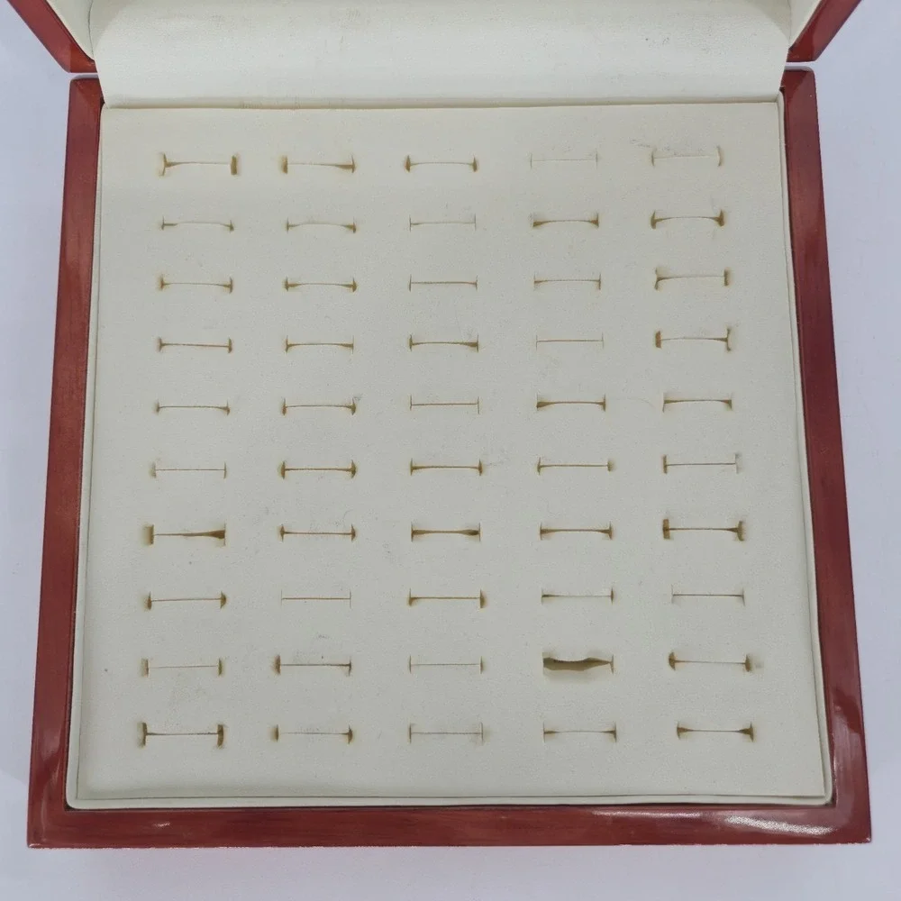 Gemporia Coloured Rocks 50 Ring Display Jewelry Box Wood Lidded Stacker Tray COA